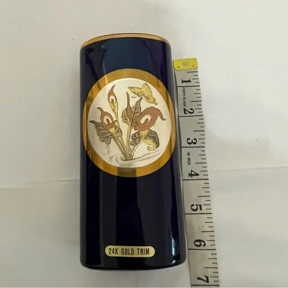 Luxurious Chokin Japan Gold Accented Blue Vase - Picture 5 of 7